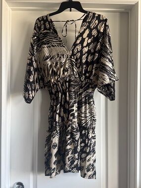 Goddess Black and Cream Abstract Print Mini Dress